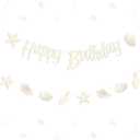Kreatwow Sea Shell Happy Birthday Banner Beach Seashell Birthday Decorations Garland Beach Shell Party Decorations Ocean Themed Costal Seashell Starfish Party Under The Sea Mermaid Bday Decoration