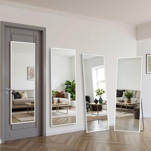 Suidia Full Length Mirror Over the Door&Wall Mounted, 48"x14" Door Mirror with Aluminum Alloy Frame, HD Shatterproof, No-Drill, Hanging Mirrors for Bedroom, Bathroom, Dorm, Closet, Rect, White