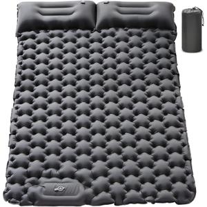 Double Sleeping Pad for Camping - 4" Extra Thick Self Inflating Air Mattress for 2 Person with Built-in Pillow & Foot Pump, Waterproof Inflatable Sleeping Mat for Backpacking Tent Hiking Travel