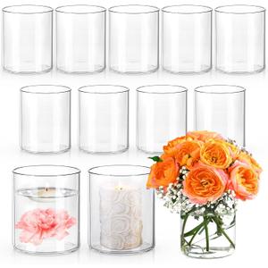 UPBUD 4 Inch Small Glass Cylinder Vases for Centerpieces | 12pcs Clear Flower Vase for Wedding Decorations, Floating Candle Vases in Bulk, Hurricane Candle Holders for Table, Home Dcor