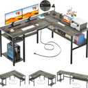 Unikito Reversible L Shaped Desk with Magic Power Outlets and USB Charging Ports, Sturdy Corner Computer Desk with Storage Shelves, Gaming Desk for Home Office, Easy to Assemble, Black Oak, Without LED Light