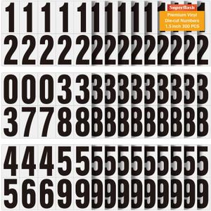 1.5 inch Self Adhesive Numbers for Mailbox, House Numbers, Reflective Mailbox Number, Trash Cans Number, for Outside, 300 PCS (Black/White)