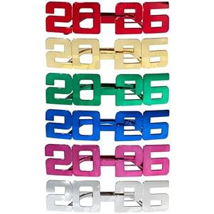 Julysgift 6 Pack of 2026 New Year's Crystal/Glitter/Solid/Metallic Plastic Party Glasses Celebration Eyeglasses