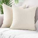 MANDIOO Set of 2 Waffle Textured Decorative Throw Pillow Covers Soft Solid Cotton Cushion Cases Luxury Pillowcases for Couch Sofa Bed 16x16 Inches Beige
