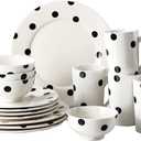 16-Piece Black and White Polka Dot Porcelain Dinnerware Set for 4  Includes Plates, Bowls & Mugs, Dishwasher & Microwave Safe, Ideal for Home Dining & Gifts