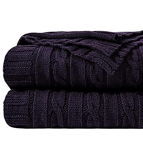 Scisci 100% Pure Cotton Oversize (60x80) Cable Knit Throw Blanket, Super Soft Warm Knitted Blanket for Bed, Sofa, Chair, Couch - Extra Cozy, Machine Washable, Comfortable Home Decor, Eggplant Purple