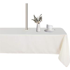 LUSHVIDA Rectangle Outdoor Tablecloth with Umbrella Hole and Zipper, 60x102 Inch Beige, Washable Waterproof Table Cloth Spill Proof Wrinkle Free Table Cover for Patio Spring Summer Picnic BBQS