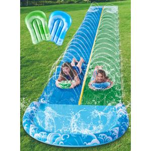 JOYIN 32.5FT Water Slide and 2 Inflatable Boards, Extra Long Heavy Duty Double Lawn Waterslide with Sprinkler for Kids Adults Backyard Summer Water Toy Outdoor Fun, Blue, Green