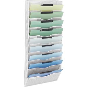 EASEPRES 10 Pocket Mesh Hanging Wall File Organizer, Wall Mounted Mail Paper Document Folder Holder, Clipboard Storage Organization Magazine Rack with Nametag Label for Office Home School, White