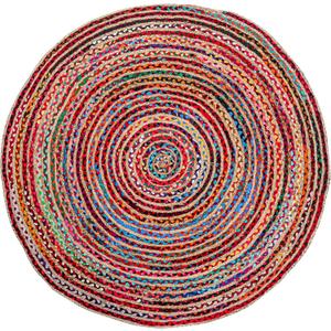6' Round Handwoven Jute Chindi Area Rug - Boho Rugs for Living Room - Hand Braided Multicolor Round Rugs 6ft Colorful for Farmhouse, Bedroom, Dining Room, Classroom, Hallway, Kitchen