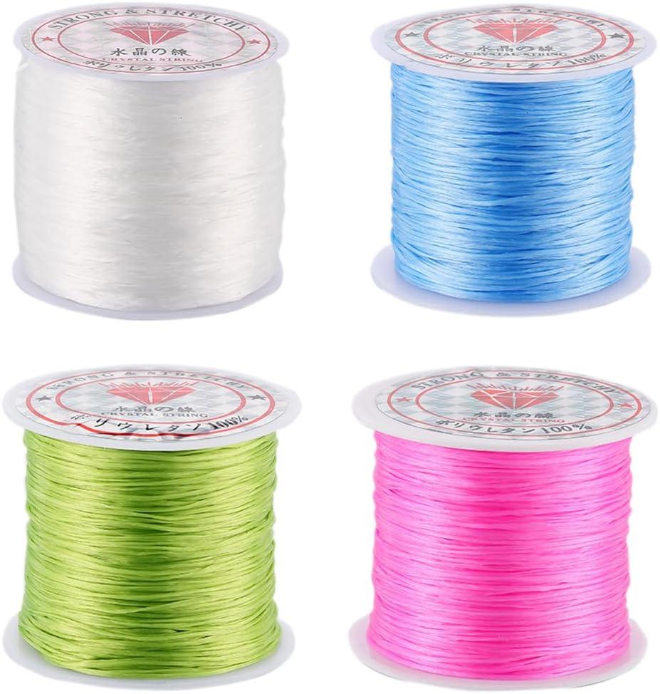 SUNNYCLUE 240m 4 Colors 0.8mm Elastic Cord Stretchy Bracelet String Spandex Crystal Cords White Pink Green Blue Seed Bead Threads for DIY Bracelets Necklace Crafts Jewelry Making Beading Supplies