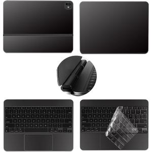 5-in-1 Tablets Decals Sticker for iPad Pro M4 2024 (A2836/A2837) 11 inch Magic Keyboard Protective Skin(Black) with Waterproof Transparent TPU Keyboard Cover