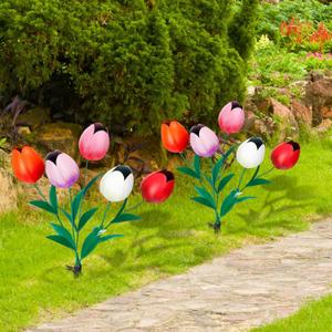 2 Pack Metal Tulips Stake Outdoor Flowers for Spring Outdoor Decorations Bouquet of Poppy Flower Garden Stakes Metal Yard Decoration Rustic Handcrafted Items for Fence