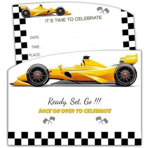 XIAOPNN Race Car Birthday Party Invitation for Boys, Yellow Racing Car, 60 Cards With 30 Envelopes, 5x7 Inches. 2 Pack