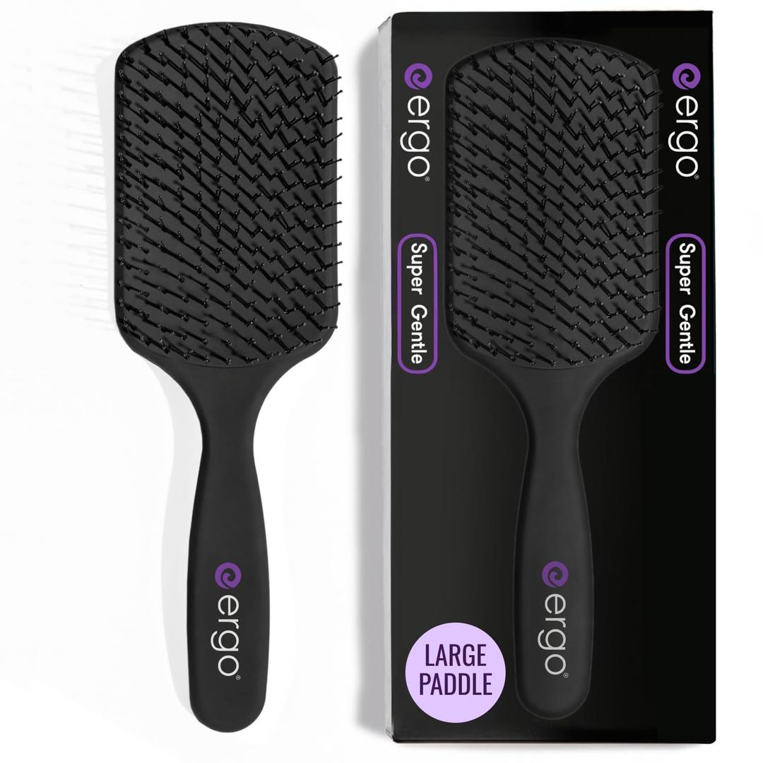 ERGO Super Gentle Large Paddle Brush for Blow Drying - Hair Brushes for Women with Thick or Thin Hair - Dual Hairbrush for Women - Detangler Hair Brush - Gently Detangles Curly or Wet Hair - ERG1000