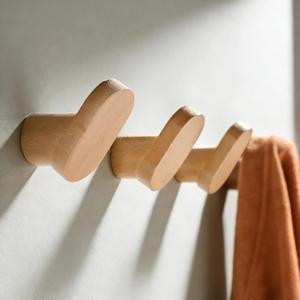DELITON Wall Hooks for Coats & Bath Towels, 4 Pack Knot-Free Beech Wood, Screw-in Mounted, 5kg Capacity