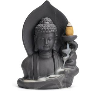 Ceramic Incense Burner, Waterfall Reflux Design, Aromatherapy Holder for Cones and Sticks, Dark Brown (404)