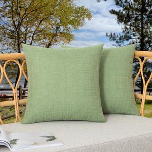 Kevin Textile Pack of 2 Outdoor Waterproof Pillow Covers Decorative Farmhouse Throw Pillow Covers Spring Checkered Couch Pillow Covers Spring for Patio Tent Bed Sofa Living Room 16x16 Inch Sage Green