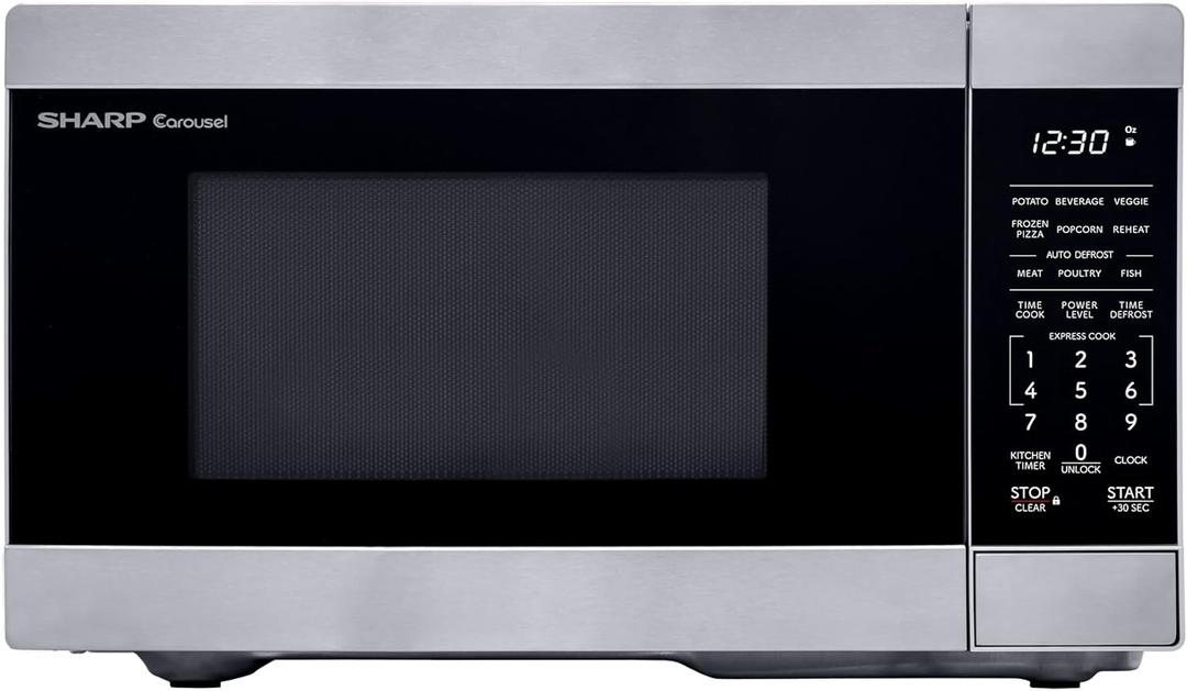 SHARP Compact Countertop Microwave Oven with Removable 10" Carousel Turntable, 700 Watt, 0.7 Cubic Feet, Stainless Steel