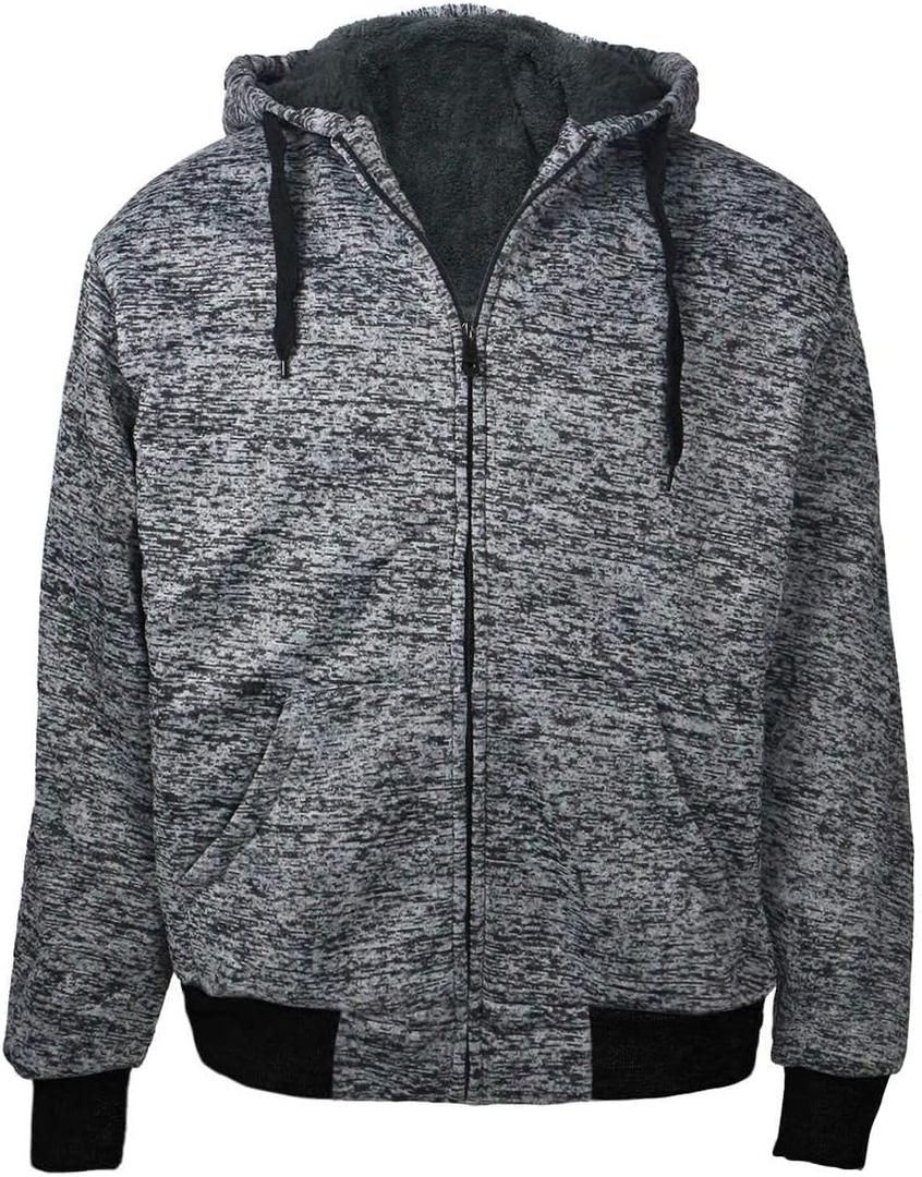 Gary Com Heavyweight Sherpa Hoodies for Men, Thick Fleece Lined Full Zip Up Winter Warm Sweatshirts Work Jackets (3X-Large, Marled Dark Grey)