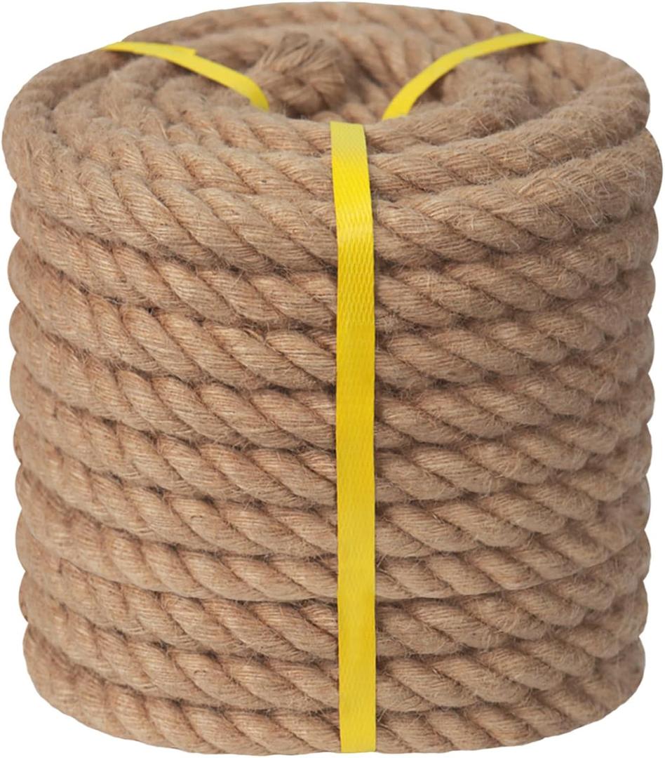 Twisted Manila Rope (2 Inch x 65 Feet) Natural Jute Rope Thick Hemp Rope for Docks, Nautical, Railings, Swing, Decorating