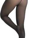 Women's Thermal Fleece Lined Tights, Translucent Skin Tone Pantyhose Style Leggings for Winter Warmth (Large, Black)