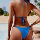 Zuvebamyo Women's Two Piece Bikini Sets Sexy Halter Ring Swimsuit Triangle String Cheeky Bathing Suit (Blue, M)