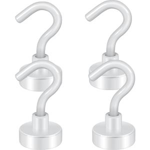 Neosmuk Magnetic Hooks,30lb Heavy Duty Earth Magnets with Hook for Refrigerator, Extra Strong Cruise Hook for Hanging, Magnetic Hanger for Curtain, Grill (White, 4 Pack)