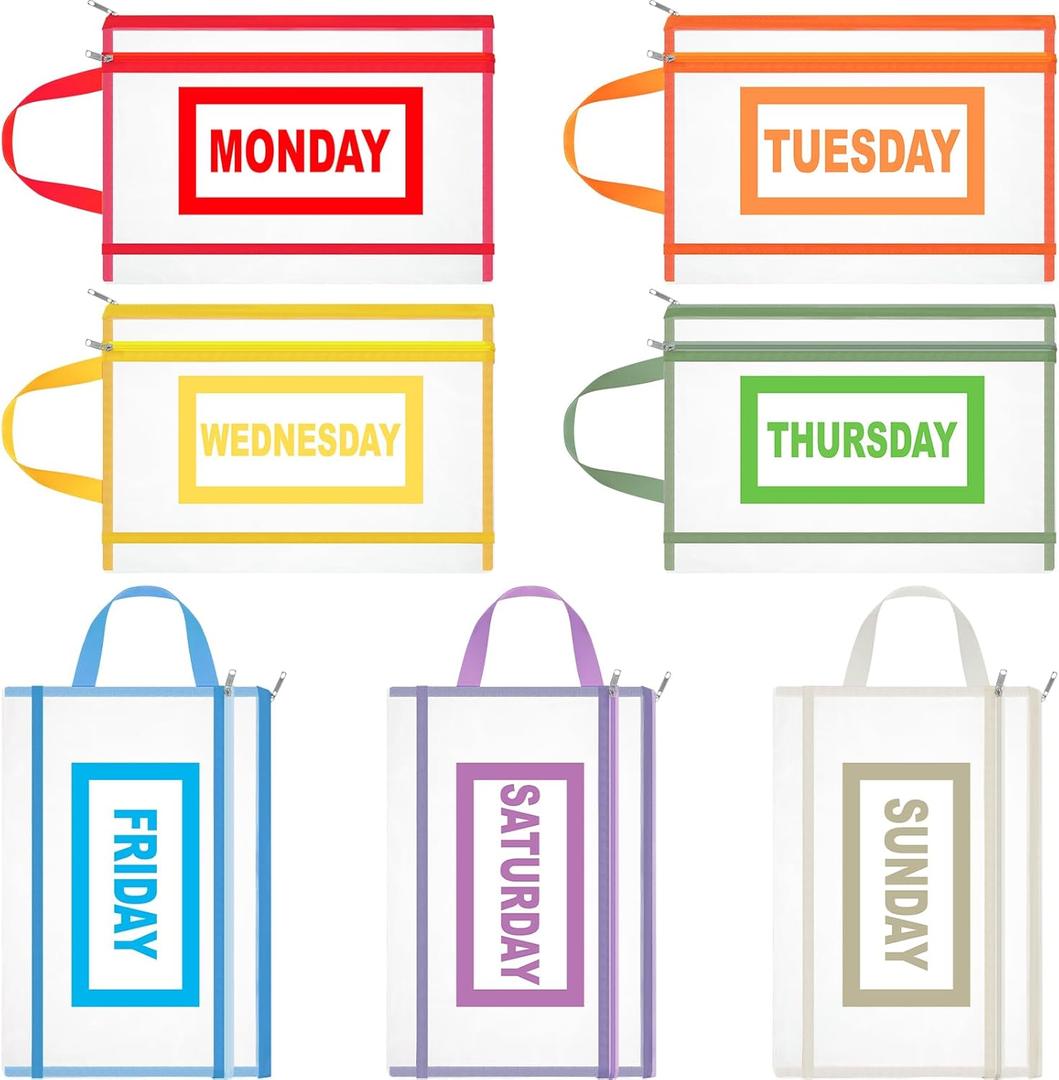 7 Pack Packing Cubes for Travel Days of Week Packing Cubes with Label Clear Zippered Storage Bag for Summer Camp Essential