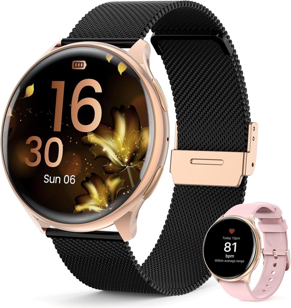 2024 Smart Watch for Women's with Phone Function 1.39 Inch HD Touchscreen Watch with /SpO2/Menstrual Cycle/Sleep Monitor/IP68 Waterproof/Pedometer/Fitness/for iOS Android (BlackGold)