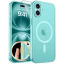 zapica Magnetic for iPhone 16 Plus Case, Upgraded [Camera Control Button] [Full Camera Protection] [with 1 Screen Protector] Translucent Matte Shockproof Protective Phone Cover, Aqua Green