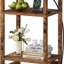 Creso hom Side Table with Fast Charging Station, 3 Tier End Table with Type C and USB Port, Small Bedside Tables for Small Space, End Tables for Living Room, Bedroom, Office, Rustic Brown