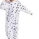 Kgromfy Unisex Dalmatians Costume for Kids Dog Onesie Spotted Dog Dress Up Teens Novelty Halloween Animal Cosplay Outfit (XS fit for 4'5"-4'9", Spotted Black-white)