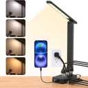One Beat Desk Lamp with 6 Outlets 4 USB Ports(2USB-C),Eye Protection Table Lamp Power Strip with 4 Color Modes 5 Brightness Touch LED Desk Lamps for Home Office College Dorm Room Essentials(Black)