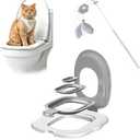 Cat Toilet Trainer Kit,Cat Potty Toilet Training Kit-Train Your Cat to Use The Toilet,Plastic Litter Box Trainer with 1 Feather Toy