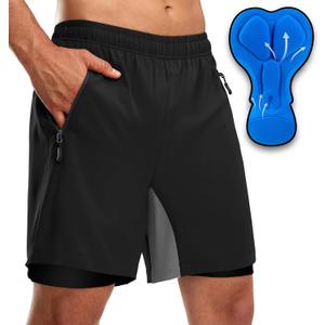 Bikewa Men's Mountain Bike Shorts 3D Padded Loose-fit Riding Biking Cycling Bicycle Biker Shorts for Men Zipper Pockets (X-Large, Black/Grey)