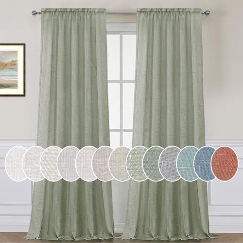 H.VERSAILTEX Linen Curtains Elegant Natural Linen Semi Sheer Curtains Energy Light Filtering Rod Pocket Window Treatments Panels for Living Room (Set of 2, Sea Grass, 52 inch W X 108 inch L)