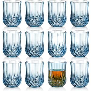 15 PCS Blue Plastic Mini Vintage Shot Glasses 3 oz Crystal Tequila Glasses Small Whiskey Glasses Vodka Glass Set Clear Disposable Liquor Cups Espresso Shot Cups for Party Weddings Gifts Birthday