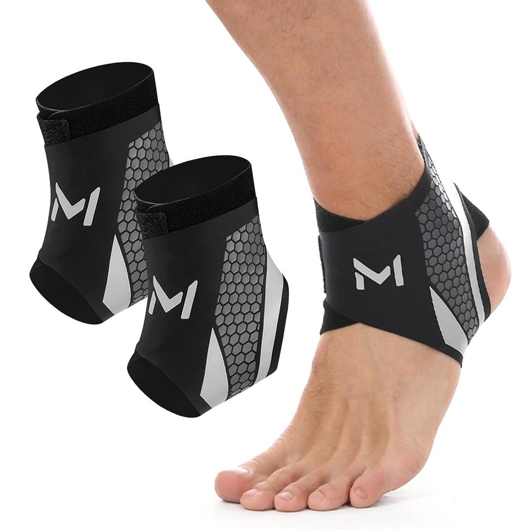 2-Pack Ankle Brace for Men & Women - Adjustable Lace up Ankles Sock, Basketball Ankle Stabilizer with Straps with Straps Breathable Compression Stabilizer for Sports, Running, Basketball & Daily Wear (Gray)