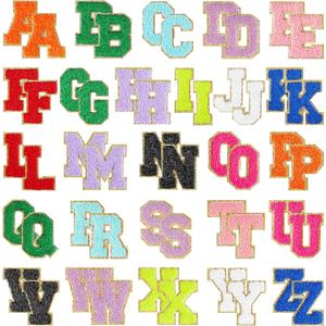 Morcheiong 52Pcs Self Adhesive Chenille Letter Patches A-Z, Chenille Letters for Clothing, Fabric, Shoes, Bags (Multicolor)