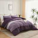 Litanika Purple King Comforter Set, 3 Pieces Striped Bedding Set, Lightweight Soft All Season Down Alternative Comforter Set with Corner Loops (1 Gray&Purple Comforter, 2 Pillowcases)