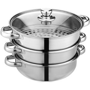 Steamer Pot for Cooking 11 inch Steamer Pot, 3-tier Multipurpose 18/8 Stainless Steel Steam Pot Cookware with Lid for Vegetable, Dumpling, Stock, Sauce, Food