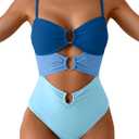 Eomenie One Piece Swimsuit for Women Ring Linked Monokini Sexy Bathing Suit Cutout Swim Suit (Small, Blue Color Block)