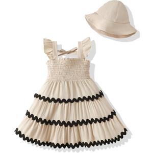 SODLON Kids Toddler Dress Baby Girl Summer Clothes Sleeveless Ruffle Smocked Dresses Little Girls Casual Boho Beach Sundress, Size: 6-7 Years