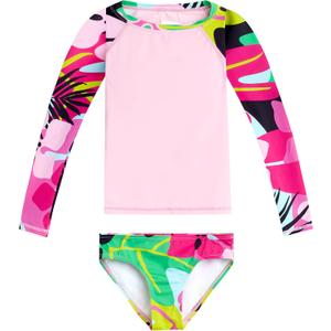Kanu Surf Girls' Long Sleeve Rash Guard UPF 50 2-Piece Swim Set (4T, Aria Pink)