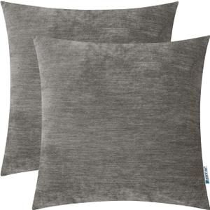 HWY 50 Grey Gray Decorative Throw Pillows Covers Set 20x20 Inch for Couch Living Room Bedroom Sofa Bed, Chenille Soft Comfy Solid Throw Pillow Case Cushion Cover Pack of 2