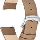 Leather Watch Band Strap Quick Release, Ultra-Soft Top Grain Nappa Leather Watch bands for Women Men, Choice of Width 12mm 14mm 16mm 18mm 20mm 22mm for Watch & Smartwatch Turtledove Grey Leather (Silver Buckle)