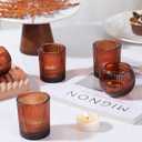 30pcs Assorted Ribbed Amber Votive Candle Holders, Amber Tea Lights Candle Holder for Wedding Decorations, Clear Glass Candle Holders for Fall Decor, Vintage Boho Party Home Table Centerpieces Decor