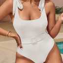 Saodimallsu Womens One Piece Swimsuit Belted (White, M)