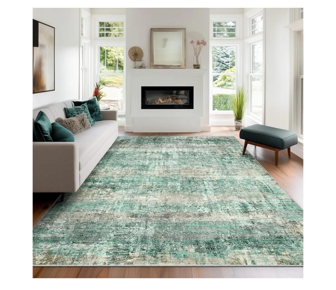 LEPEII 5x7 Area Rugs, Abstract Rugs for Living Room, Indoor Non-Slip Washable Rug for Bedroom, Dining Room, Low Pile Home Decor Neutral Area Rug-Green